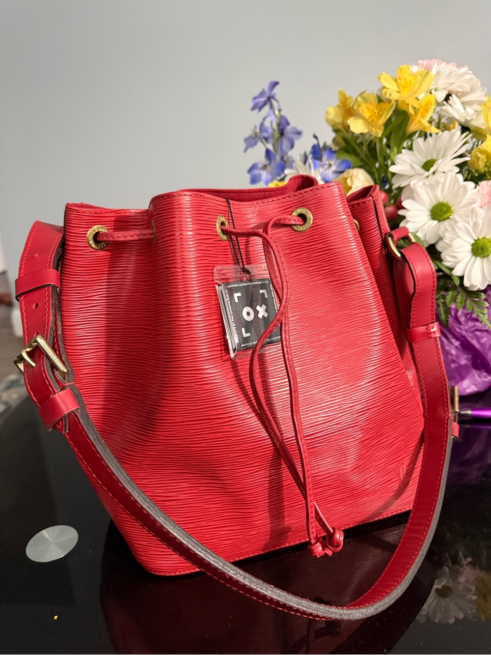 Louis Vuitton Red Epi Drawstring Shoulder Bag